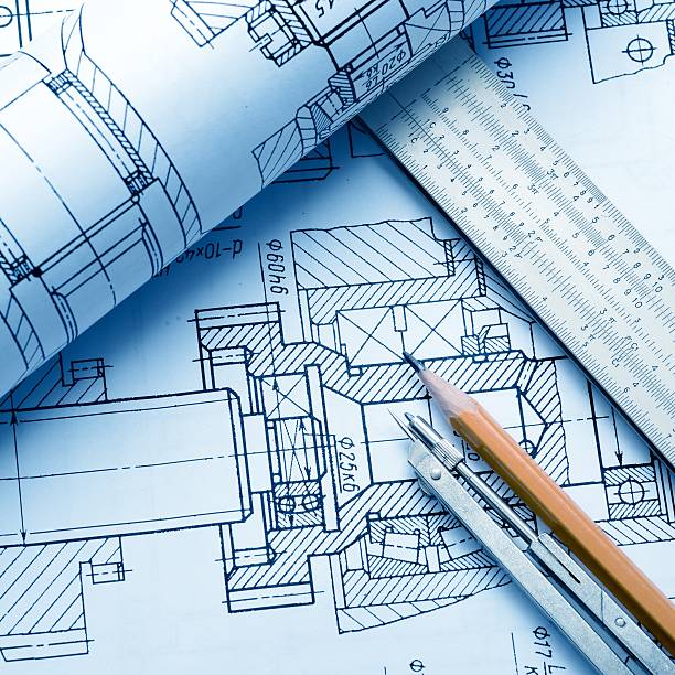 industrial drawing detail and several drawing tools